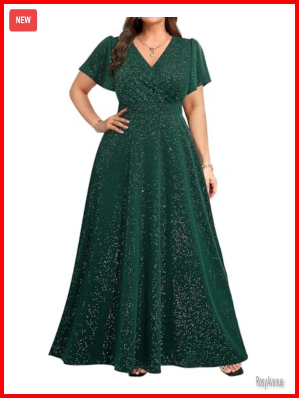 Plus Size Formal Evening Wedding Guest Long Dress V-Neck Ruffle Sleeve